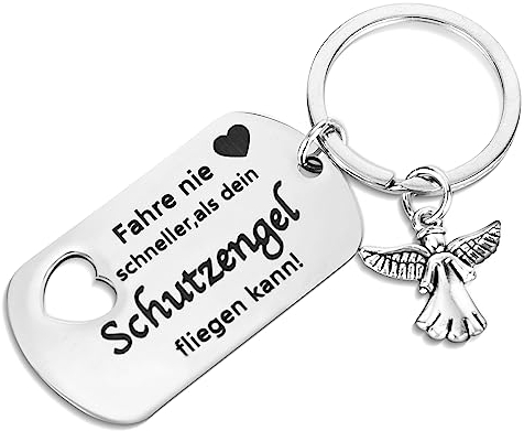 RUCUDIM Schlüsselanhänger Schutzengel Auto Schutzengel Führerschein Personalisierter Schlüsselanhänger mit Gravur Glücksbringer Auto Schutzengel Anhänger Geschenke
