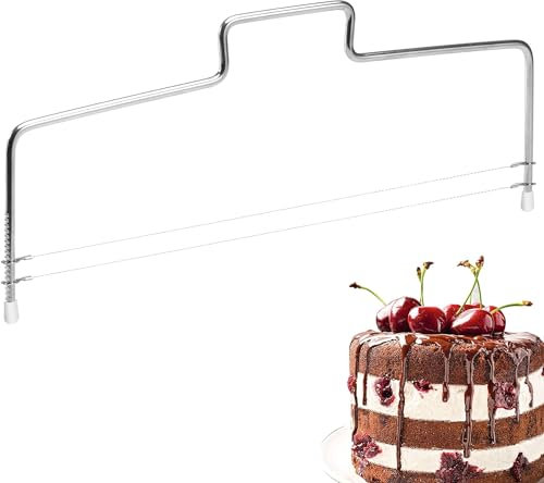 Fokelyi Professional Stainless Steel Cake Cutter, Adjustable Wire Straight Cake Slicer Cake Cutter Slicer Leveler Ideal Kitchen Baking Tool Perfect Cake Cutting