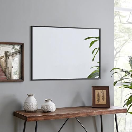 WOWINNE Spiegel Schwarz 80x60cm Rechteckiger Wandspiegel mit Metall Rahmen Badezimmerspiegel Dekorative Spiegel für Badezimmer Wohnzimmer Schlafzimmer Gäste WC