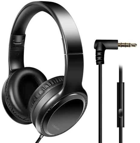 LogiLink Stereo-Headset mit Mikrofon, Verstell- und Zusammenklappbar, Anschluss über 3,5-mm-Klinkenstecker (90° gewinkelt), Kabellänge = 1,20 m