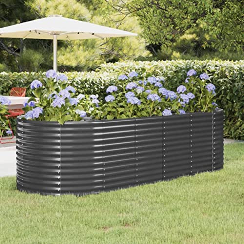 FENLAX Blumenbeet aus Pulverbeschichteter Stahl 249x100x68 cm Anthrazit Pflanzkübel Pflanzenkasten Pflanzenbeet Hochbeete