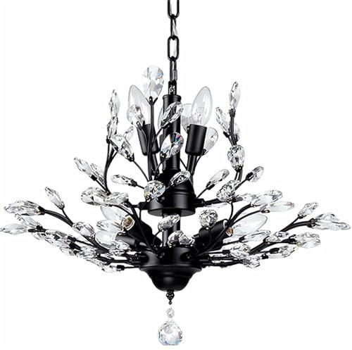 Leomix Kristall-Kronleuchter, Vintage-Pendelleuchte Mit 8 Lichtern, K9-Kristall-Kronleuchter-Beleuchtungskörper, Schwarze Deckenleuchte Für Wohnzimmer, Schlafzimmer, Restaurant, Veranda, Flur