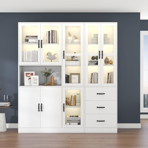 Dolamaní Standvitrine mit 8 Türen, 3 Schubladen, Modernes weißes Kombivitrinen-Set, Esszimmerschrank, Vorratsschrank, Eckschrank, Ablageschrank, Weiß (Weiß-2, 180 * 40 * 200 cm)