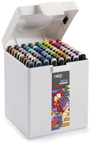 CARIOCA Colori Plus Sketch Marker, Marker mit Doppelspitze, Meißel und Pinsel, Tinte auf Alkoholbasis, leichter Geruch, schnelltrocknend (Box mit 80 Acrylmarkern)