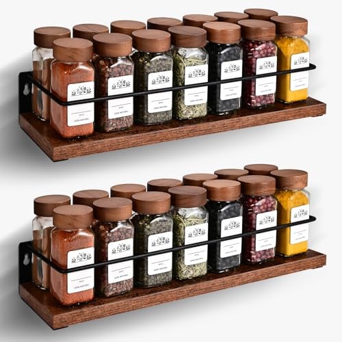 Wilvcsr 2-Tier Spice Rack Wall Mounted&Storage(40x9.5x7CM),Kitchen Shelves Wall Mounted Made of Wood,Kitchen Shelf,Seasoning Organizer for inside Cupboard
