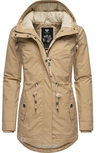Ragwear Damen Winterjacke warmer Kurzmantel mit Kapuze Monadis Black Label Intl Taupe24 Gr. XXL
