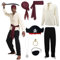 AJGEGJE Piratenkostüm Herren, 8 Stück Herren Piratin Kostüm Set mit Hemd, Lang Hose, Piraten Kopftuch, Gürtel, Halskette, für Halloween Karneval Cosplay (XL)