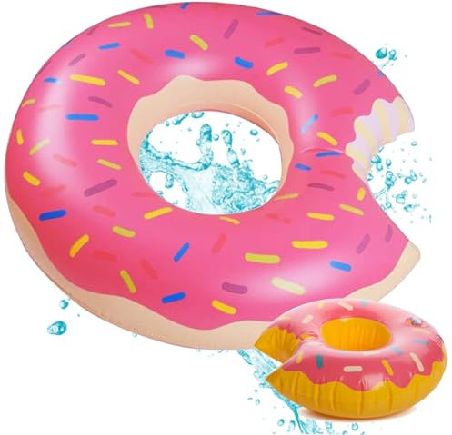 3X Donut Schwimmreifen - ca. 120 cm Luftmatratze für Pool & Wasser - Kinder & Erwachsene & 1x Getränkehalter aufblasbar (3X Pink)