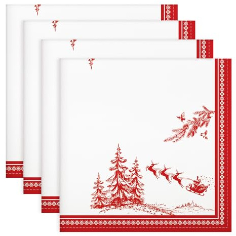 Arquiel Weihnachten Stoffservietten 100% Baumwolle 4er-Set 45 x 45 cm | Waschbare Stoffservietten aus 100% Baumwolle mit dekorativem Muster-Motiv, wiederverwendbar für Esstisch, Familienessen