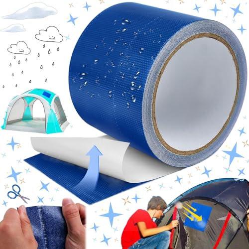 Liekadijiae Cinta Impermeable Universal, Cinta de Reparación de Alta Adherencia, Parche para Lona de Camión, Cinta de Carpa Profesional Impermeable Transparente Azul de 8 cm x 5 m