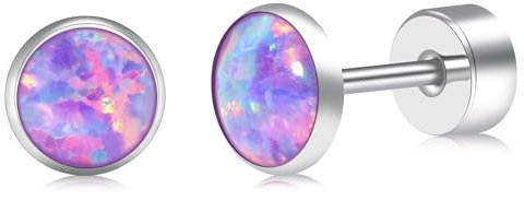 ZDE Titanium Flatback Ohrringe für Frauen Opal Lavendel Ohrstecker flach zurück Frauen Ohrringe hypoallergen Knorpel Flatback Ohrring Tragus Helix Tragus Conch Piercing (Multi Lavender, 3MM)
