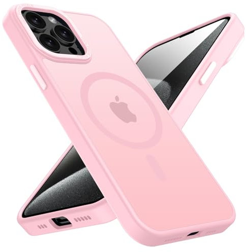 KPPIT Custodia magnetica per iPhone 15 Pro, compatibile con MagSafe, antiurto, protezione dalle cadute, cover posteriore traslucida opaca per iPhone 15 Pro, rosa