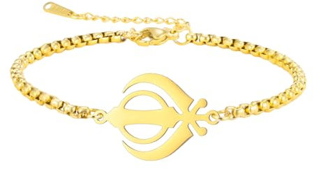 LIKGREAT Sikhismus Khanda Armband Gerechtigkeit Sikh Symbol Edelstahl Indien Religiöses Armband für Männer Frauen (Gold)