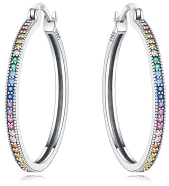 CYMYSS Ohrringe Silber 925 Creolen Silber 925 Silber Ohrringe Damen 925 Kleine Creolen Silber 925 Sterling Silber Ohrringe Hoop Earrings Earrings For Women (Regenbogen-Farbverlauf)