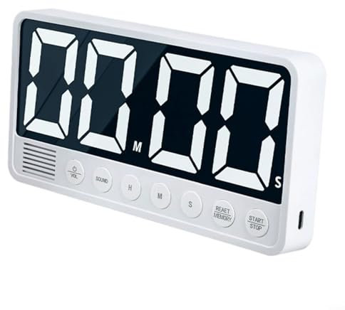 BlissfulAbode Minuteur LED grand écran pour étude, fitness, cuisine, travail, réunions, examens, compte à rebours, affichage 99 heures 59 minutes 6 sonneries blanc