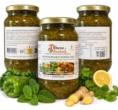 Marinade sénégalaise Nokoss PACK ECO 3 x 250g - Ebene&Baobab® - pour poulet, poisson bbq - à base de poivrons, persil, coriandre, menthe, gingembre – Cuisiné en France -Livraison offerte-