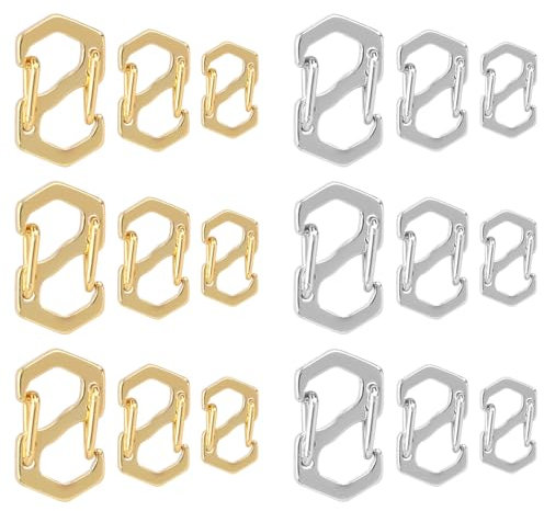 18pcs Double Opening Lobster Clasp, Silver & Gold Chain Necklace Shortener Clasp Stainless Steel Bracelet Clasps and Closures S Lock Jewelry Clips Connectors for DIY Jewelry Making