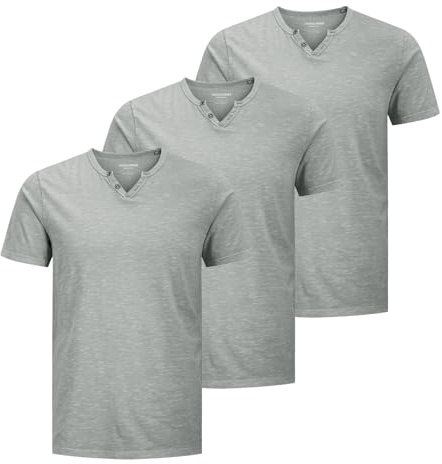 JACK & JONES 3er Pack Herren Shirts T-Shirts Kurzarmshirts JJESPLIT Neck Tee SS, Farbe:Grau, Artikel:-Ultimate Grey, Größe:L