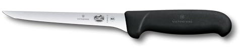 Victorinox Fibrox Cuchillo deshuesador, cuchillo de cocina afilado para todo tipo de carne, 15 cm, hoja recta, rígido, acero inoxidable, negro