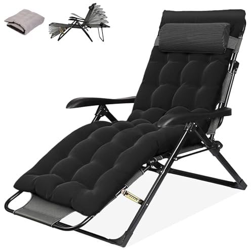 Sonnenliege Klappbar Liegestuhl Extra Groß Gartenliege, Relaxliege Outdoor mit Auflage, Relaxsessel Garten 7-fach Verstellbare Rückenlehne & Fußstütze, Liege Klappliege für Balkon Patio Wohnzimmer