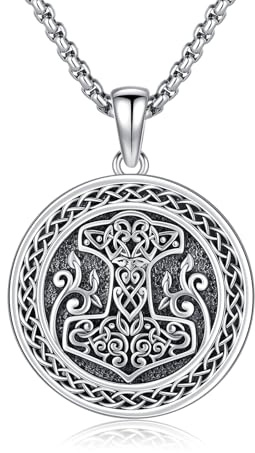 DOTBJ Colgante de martillo de Thor, plata 925, medalla vikinga Mjolnir con cadena de acero inoxidable, 50,8 cm + 5 cm