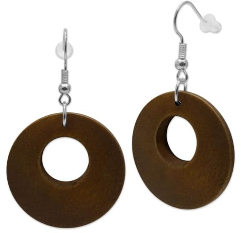 Soul-Cats Holz Ohrhänger Damen braun rund Leichte Creolen Boho Vintage Schmuck Natur Look