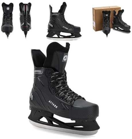 ATTABO Frazer II Kinder Hockey-Schlittschuhe, verstellbar (31–34/35–38/39–42), schwarz – Edelstahlkufe, Harter Schaft, Micro-Schnalle + Powerstrap, warmes Innenfutter (39-42)