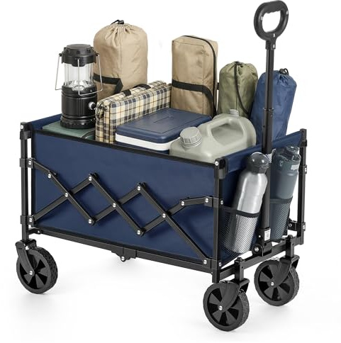 SONGMICS Bollerwagen Faltbar, 90 L, bis 120 kg Belastbar | Gartenwagen, 67 x 42 x 90,5 cm, Stahlrahmen, 4 Räder, für Strand, Mitternachtsblau, SANDY Kollektion, GFW909QE01