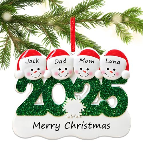 2025 Personalised Christmas Decorations Personalised Christmas Tree Snowman Baubles with Names for Family of 2-6 Personalised Xmas Tree Ornaments Keepsake for Family Home (Family of 4)