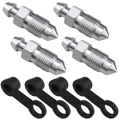 4 Pcs M10x1mm Bleed Screw Nipple Set for Disc Brake Caliper - Includes Dust Cap & Galvanized Metal Screws - Compatible with Motorcycle and Car Brake Pumps, M10 Bleed Nipple