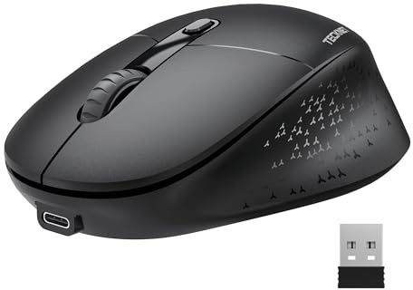 TECKNET Silent Wireless Mouse,Bluetooth Mouse with USB Receiver | 3 Adjustable DPI levels, BT 3.0/5.2+2.4G, Ergonomic Rechargeable Wired Mice compatible with PC Computer, Laptop, Black