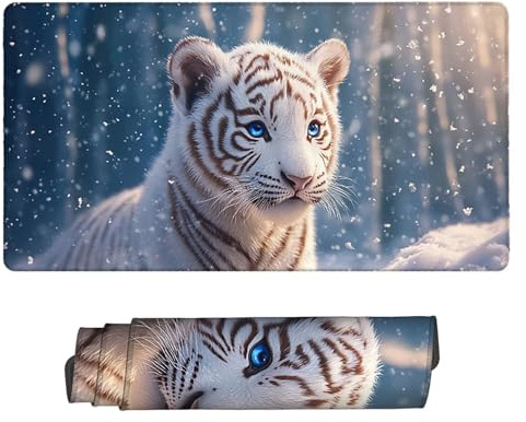 Tapis de Souris Gaming XXL Mousepad 800 x 400 mm, Grand Tapis de Bureau sous Main avec Base en Caoutchouc antidérapante pour Gamer, Ordinateur, Améliore la précision et la Vitesse (Le tigre blanc) X11