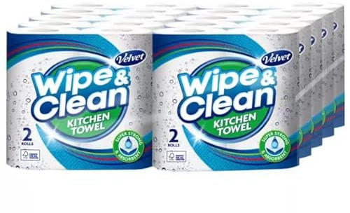Velvet Wipe & Clean Kitchen Roll Towel, 20 x 75 Sheet Pack, Super Strong Absorbant Kitchen Roll - Garden Greatness