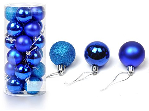 24 Stück Weihnachtskugeln Glänzend Glitzernd Matt Christbaumschmuck bis 6cm Blau
