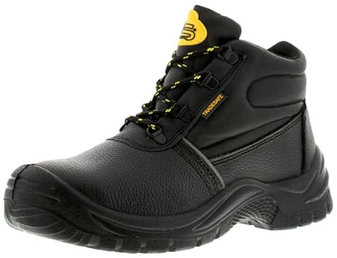 Tradesafe Cuba Hi Mens Safety Boots - Steel Toe for Men. Lace-Up Working Boots for Men with Leather Upper. Comfortable & Durable Steel Toe Cap Work footwear Black 8 UK