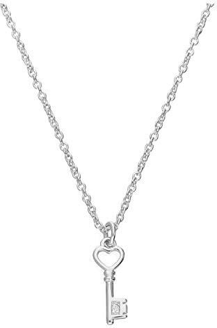 jewellerybox Sterling Silver & Genuine Diamond 18 Inch Heart Key Necklace