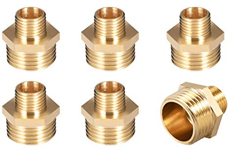 sourcing map Messing Rohrfitting Reduzier Sechskant Nippel 1/4x 1/2 G Außenrohr 6 Stk.