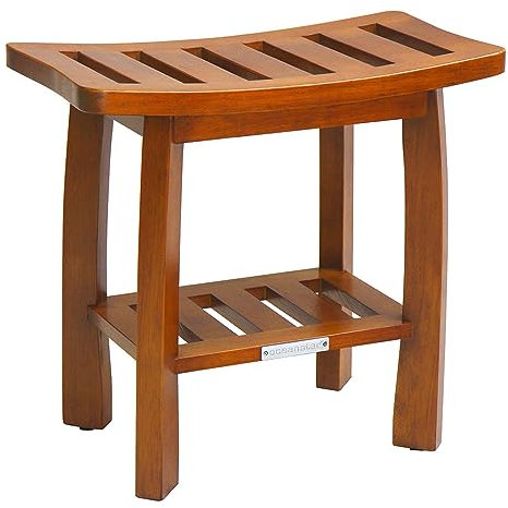 oceanstar Étagère de Rangement de Douche en Bois Massif, Finition Couleur Teck, Taille Unique
