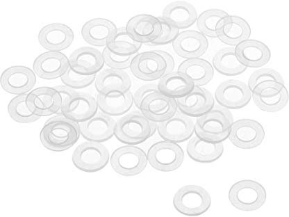 sourcing map 50 Stk. Flache Unterlegscheibe Nylon M5 Dichtung 10mm AD 5mm ID 1mm Dicke Klar für Wasserhahn Rohr Wasserschlauch Isolierung Schrauben