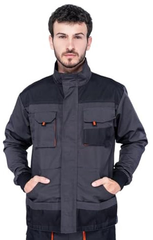 Arbeitsjacke männer, Arbeitsjacken herren, Schutzjacke mit vielen Taschen, Arbeitskleidung männer Größen S-XXXL, Qualität (L, Schwarz/Orange)