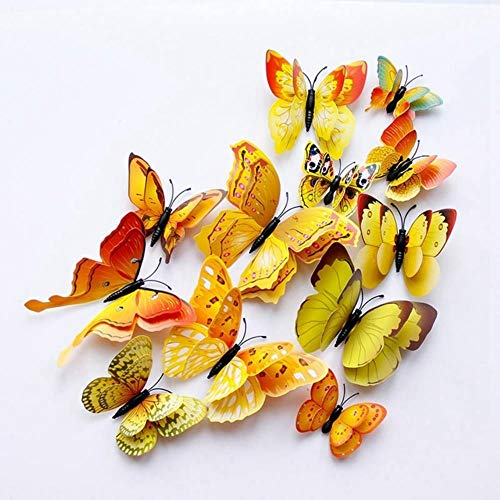 12 stücke Multicolor Doppelschicht Flügel 3D Schmetterling Wandaufkleber Magnet PVC Schmetterlinge Party Kinder Schlafzimmer Kühlschrank Dekor Magnetisch, gelb