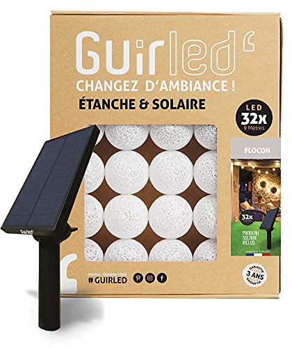 GuirLED - Solar Lichterkette Außen Kugeln LED - Wasserdicht IP55 - Automatisches EIN/AUS - 32 Kugeln 6 m- Flocon