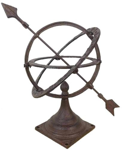 Sonnenuhr auf Standfuß Antik-Stil Gusseisen Braun Gartendeko H 30cm
