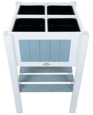 Holtaz Sarah Mini+ Hochbeet aus Holz für den Garten Balkon Gartenbeet Blumenbeet Blumenkasten Pflanzkasten mit 4 Fächern und praktische Ablage 55x55x90 cm Grau-weiß