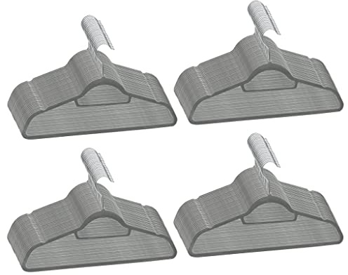 vidaXL 100x Kleiderbügel Anti-Rutsch mit Steg Stange Hosenstange Garderoben Bügel Hose Jacken Kleider Holzbügel Garderobenbügel Jackenbügel Grau Samt