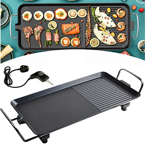 Large Rectangle Table Top Electric Teppanyaki Grill, 1500W BBQ Barbecue Griddle Hot Plate Non-Stick Coating and Speedy Heat Up Desktop Cooking for Family Gathering Dinner Party Indoor or Outdoor