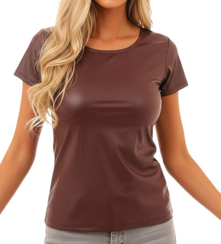Wetlook Shirt für Damen, Latex ähnliches Kunstleder Shirt