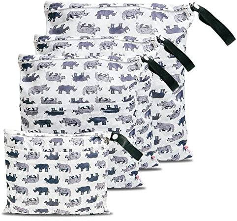 Wet bag wasserdichte Windeltasche für unterwegs Nassbeutel Kindergarten Wetbag Kindergarten Wäschebeutel kita Wetbag Stoffwindeln Wäschebeutel Kindergarten Wasserdicht Windeltasche für Baby 4 Set