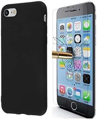 HQ-CLOUD® Coque Silicone NOIR Mat Compatible avec IPHONE 6 /6S + 2 Film de Protection d'écran en Verre trempé Transparent - Anti Rayures - Ultra Résistant Dureté 9H