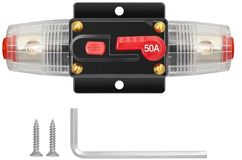 RED WOLF 50A Sicherungshalter Auto Schutzschalter 50 Ampere mit Manuellem Reset für Autoradio Video Motor Boot Kfz Lkw Wasserdicht Circuit Breaker 12V-48V DC